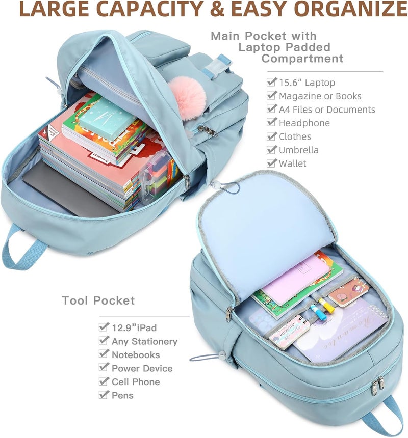 LXYGD Laptop Backpack 15.6 Inch Kids Elementary Middle High School Bag College Backpacks Anti Theft Travel Back Pack Large Bookbags for Teens Girls Women Students (Blue) - Image 3